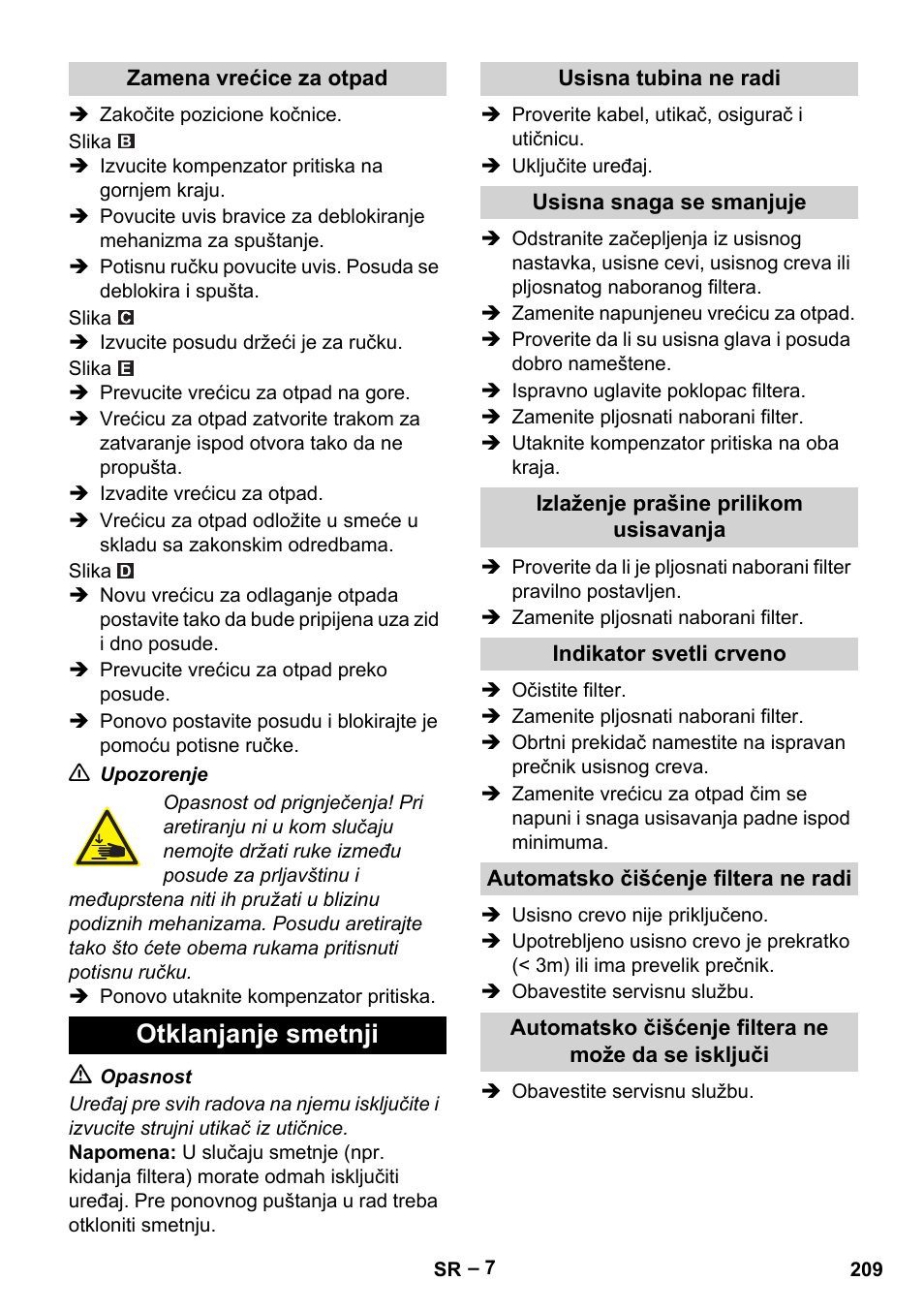 Otklanjanje smetnji | Karcher IVC 60-24-2 Tact M User Manual | Page 209 / 260