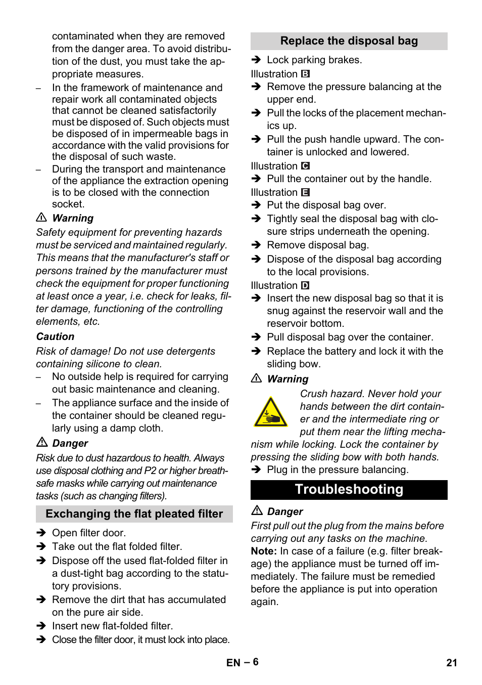 Troubleshooting | Karcher IVC 60-24-2 Tact M User Manual | Page 21 / 260