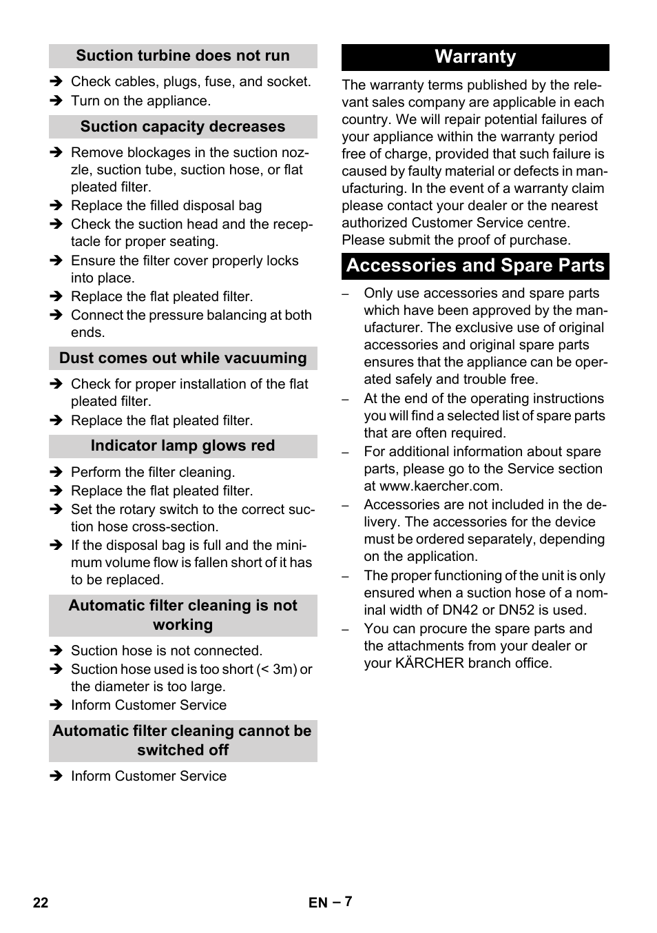 Warranty accessories and spare parts | Karcher IVC 60-24-2 Tact M User Manual | Page 22 / 260