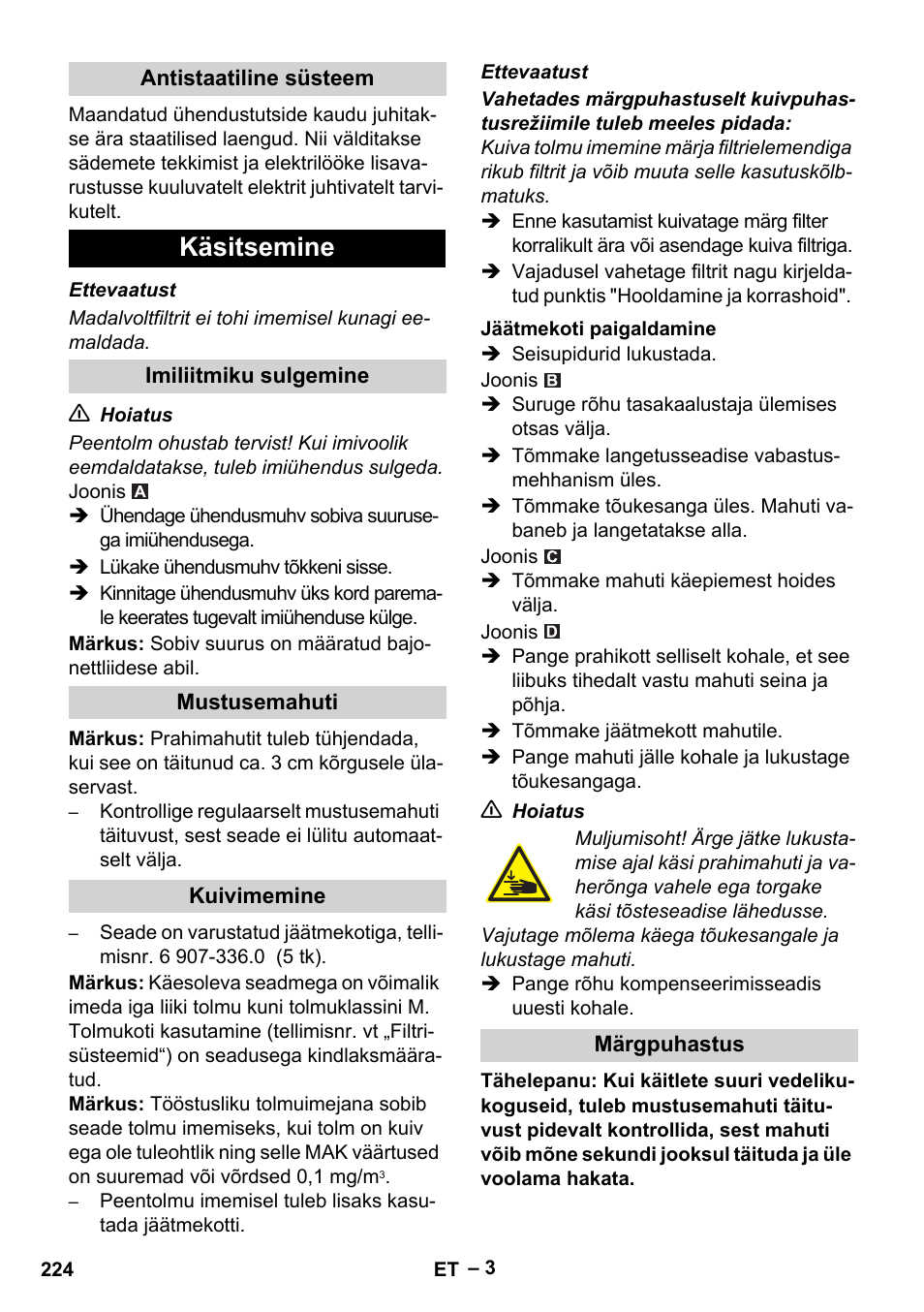 Käsitsemine | Karcher IVC 60-24-2 Tact M User Manual | Page 224 / 260