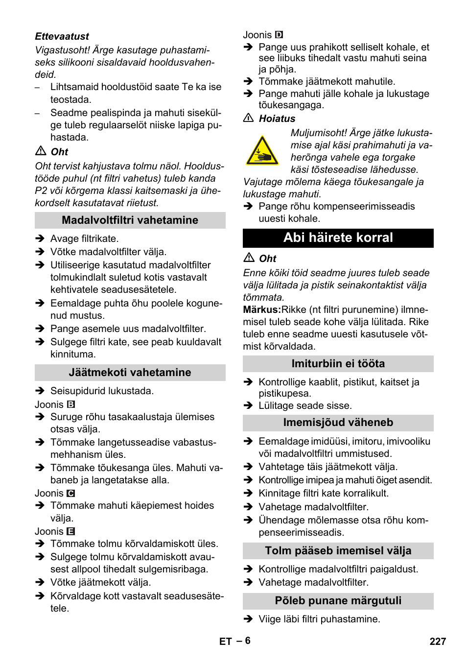 Abi häirete korral | Karcher IVC 60-24-2 Tact M User Manual | Page 227 / 260