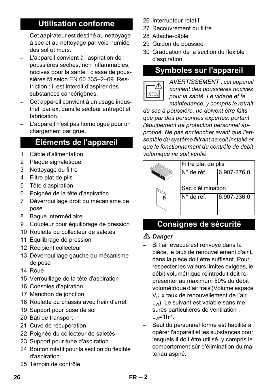 Consignes de sécurité | Karcher IVC 60-24-2 Tact M User Manual | Page 26 / 260