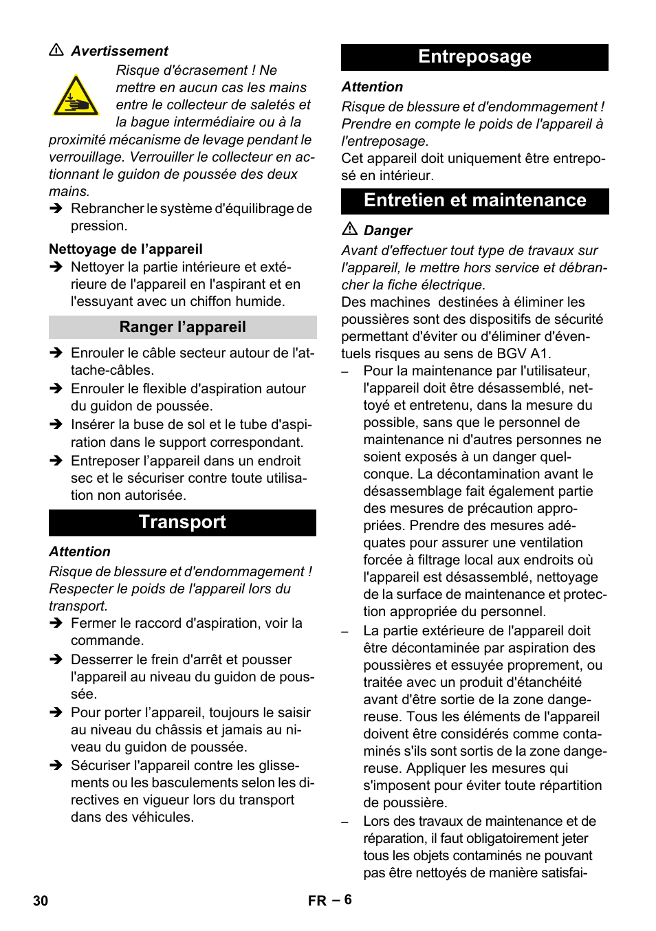 Transport entreposage entretien et maintenance | Karcher IVC 60-24-2 Tact M User Manual | Page 30 / 260