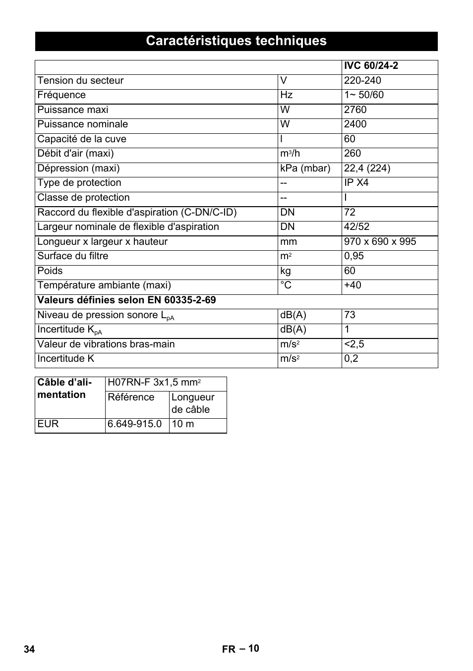 Caractéristiques techniques | Karcher IVC 60-24-2 Tact M User Manual | Page 34 / 260