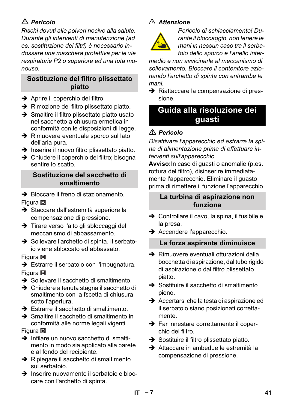 Guida alla risoluzione dei guasti | Karcher IVC 60-24-2 Tact M User Manual | Page 41 / 260