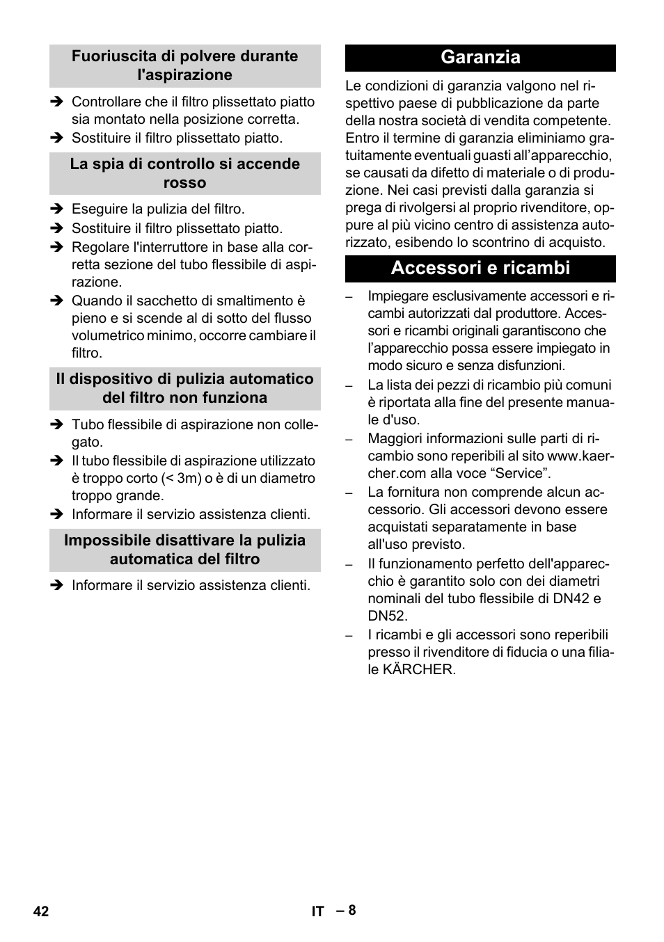 Garanzia accessori e ricambi | Karcher IVC 60-24-2 Tact M User Manual | Page 42 / 260