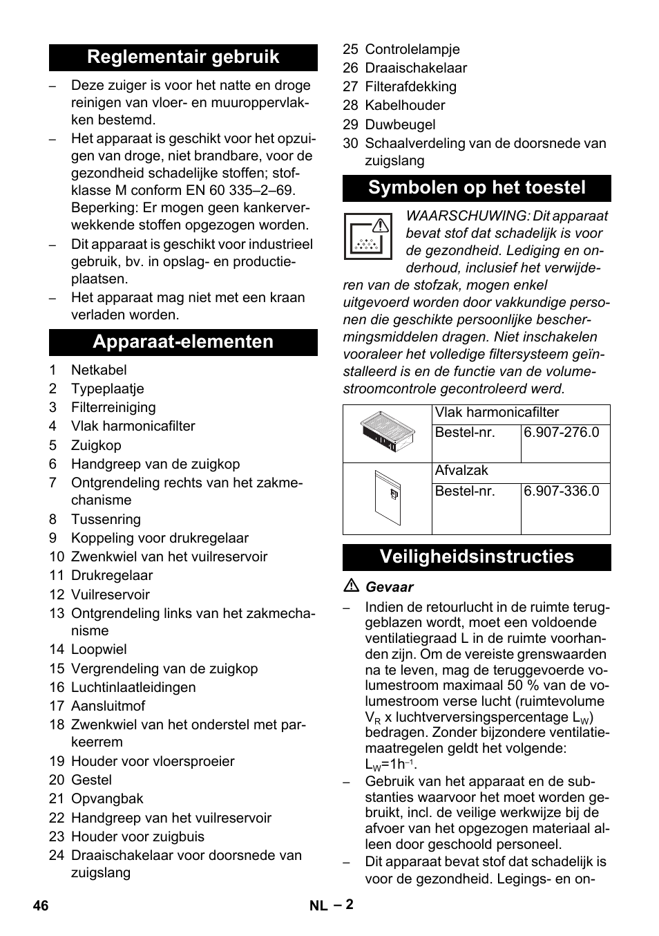 Veiligheidsinstructies | Karcher IVC 60-24-2 Tact M User Manual | Page 46 / 260