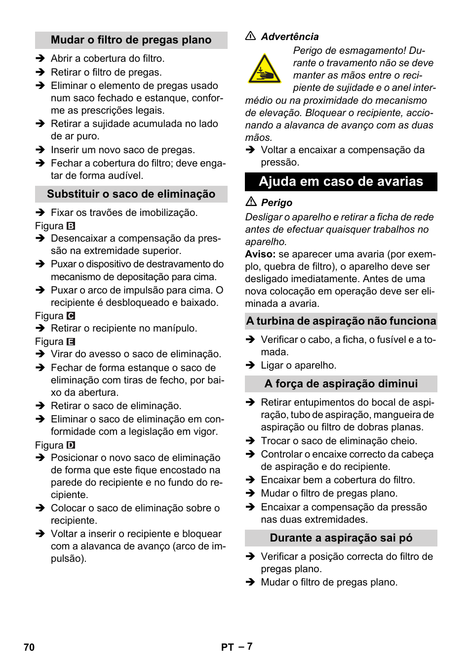 Ajuda em caso de avarias | Karcher IVC 60-24-2 Tact M User Manual | Page 70 / 260