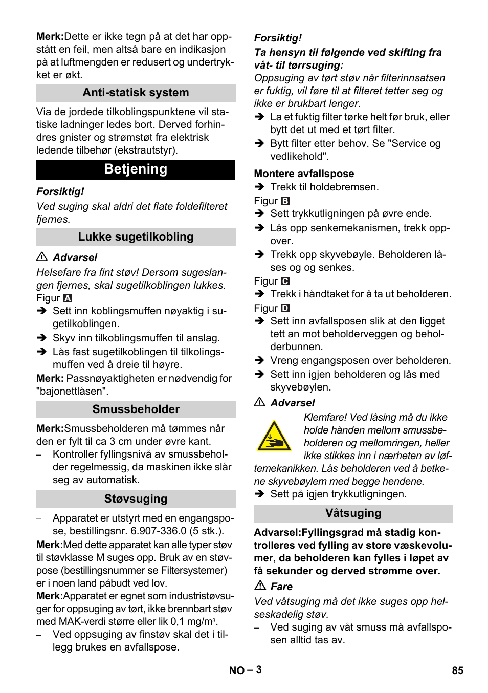 Betjening | Karcher IVC 60-24-2 Tact M User Manual | Page 85 / 260