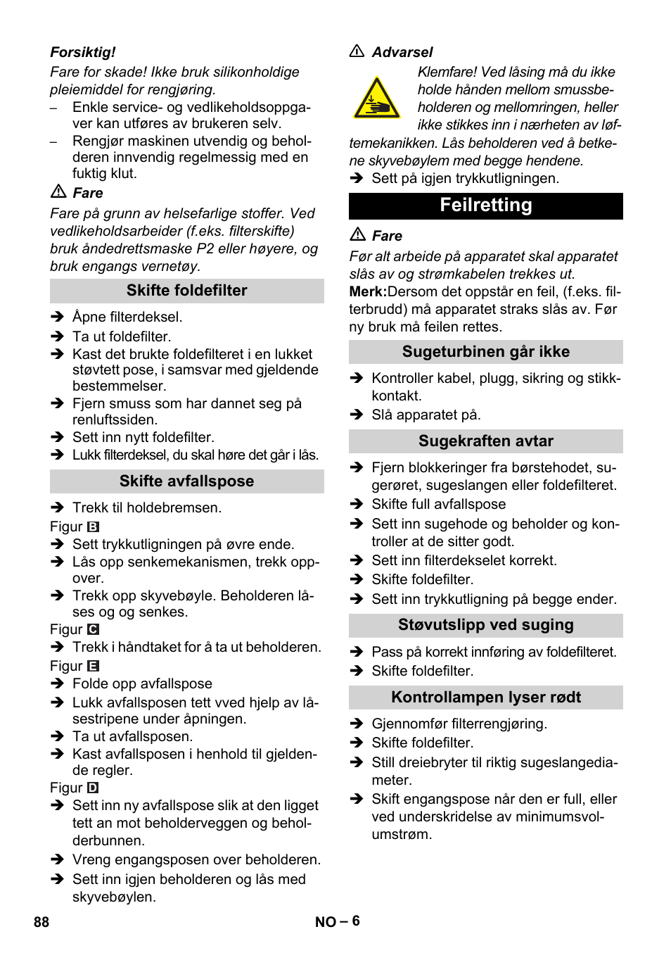 Feilretting | Karcher IVC 60-24-2 Tact M User Manual | Page 88 / 260