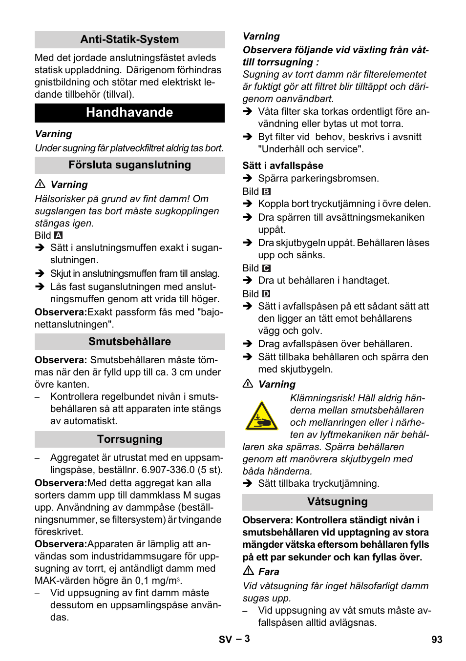 Handhavande | Karcher IVC 60-24-2 Tact M User Manual | Page 93 / 260