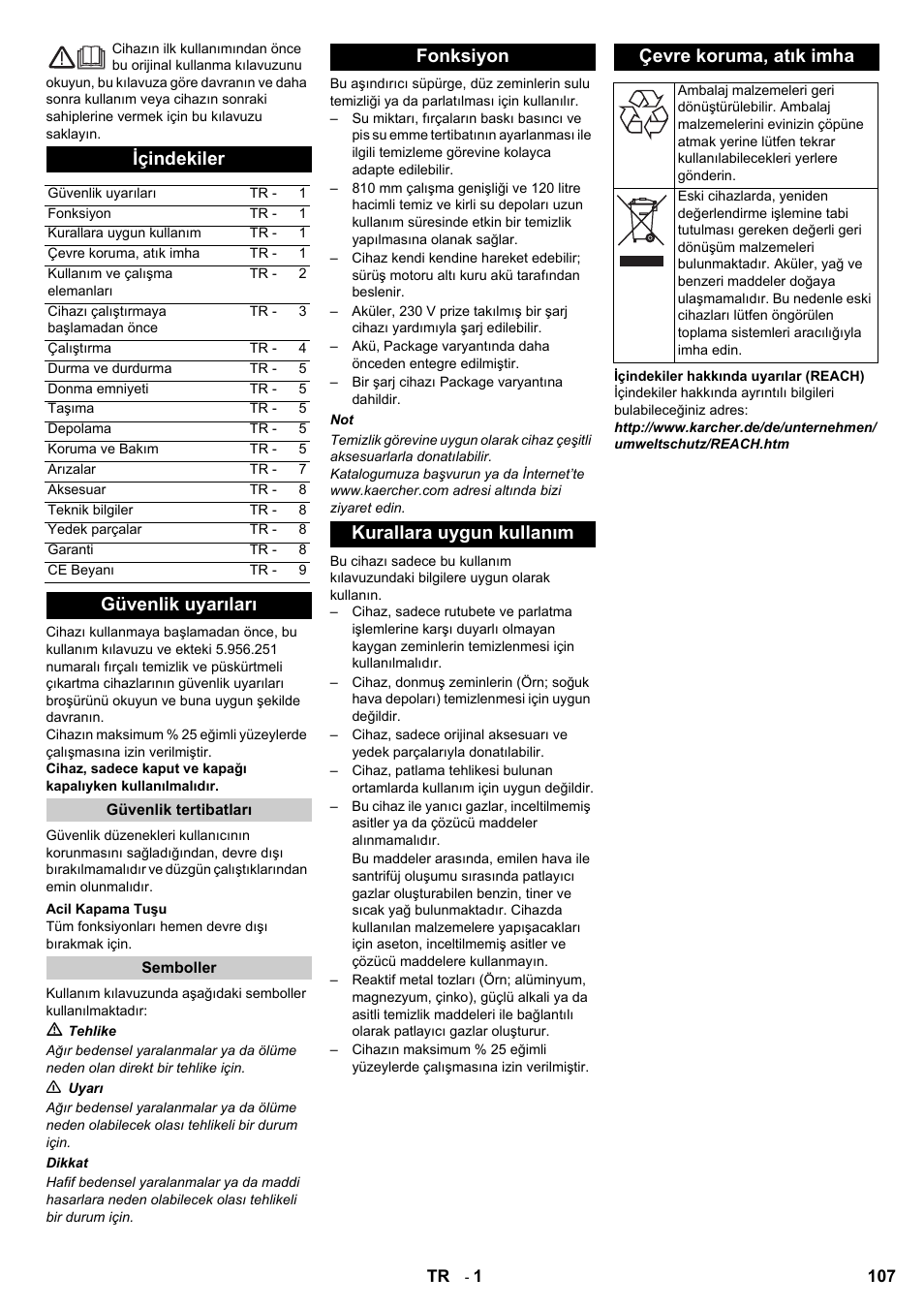 Içindekiler, Güvenlik uyarıları | Karcher BD 80-120 W Bp Pack User Manual | Page 107 / 244