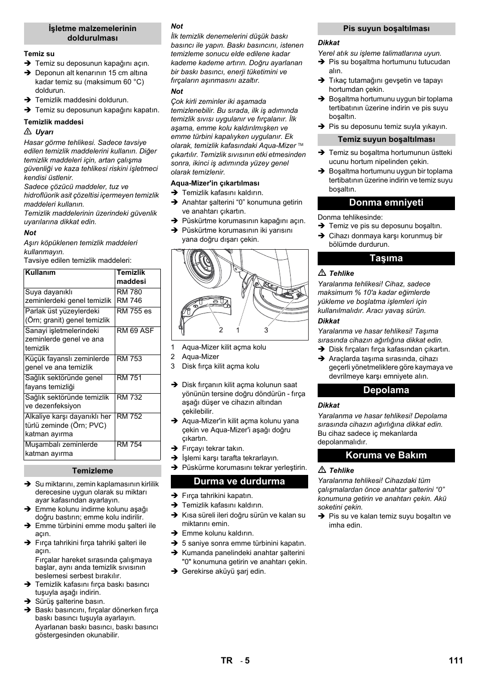 Durma ve durdurma, Donma emniyeti taşıma depolama koruma ve bakım | Karcher BD 80-120 W Bp Pack User Manual | Page 111 / 244