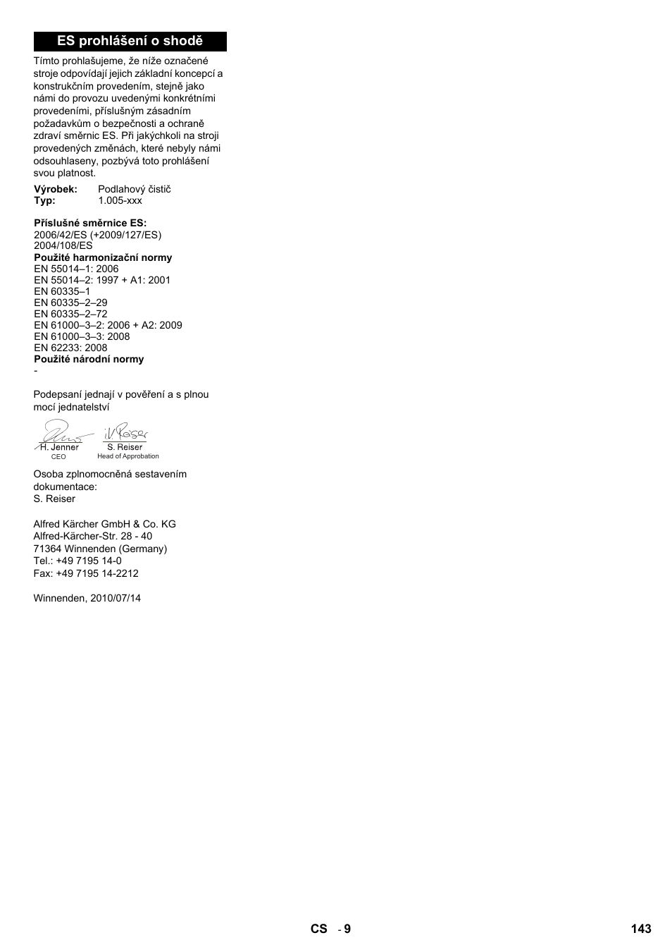 Es prohlášení o shodě | Karcher BD 80-120 W Bp Pack User Manual | Page 143 / 244