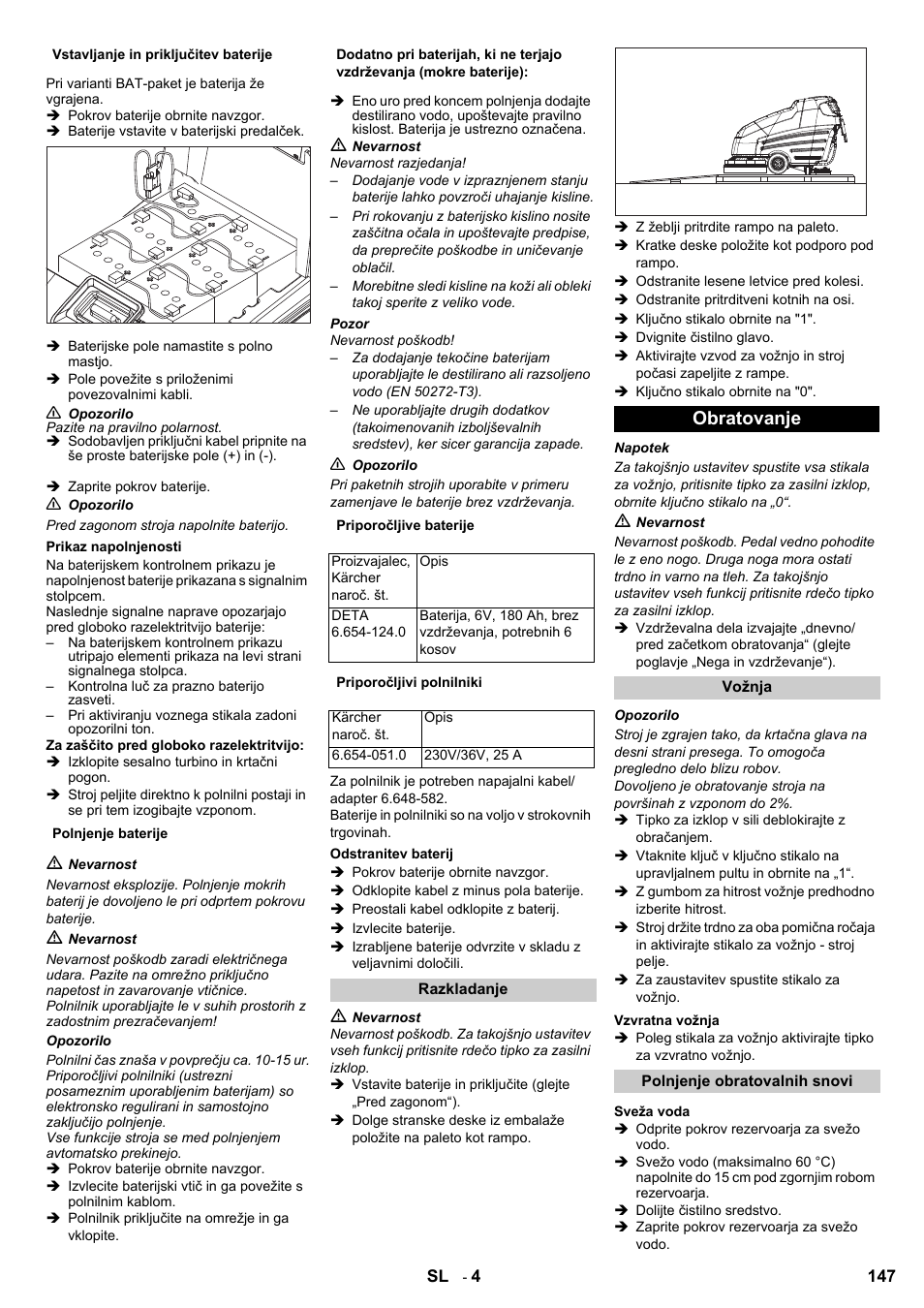 Obratovanje | Karcher BD 80-120 W Bp Pack User Manual | Page 147 / 244