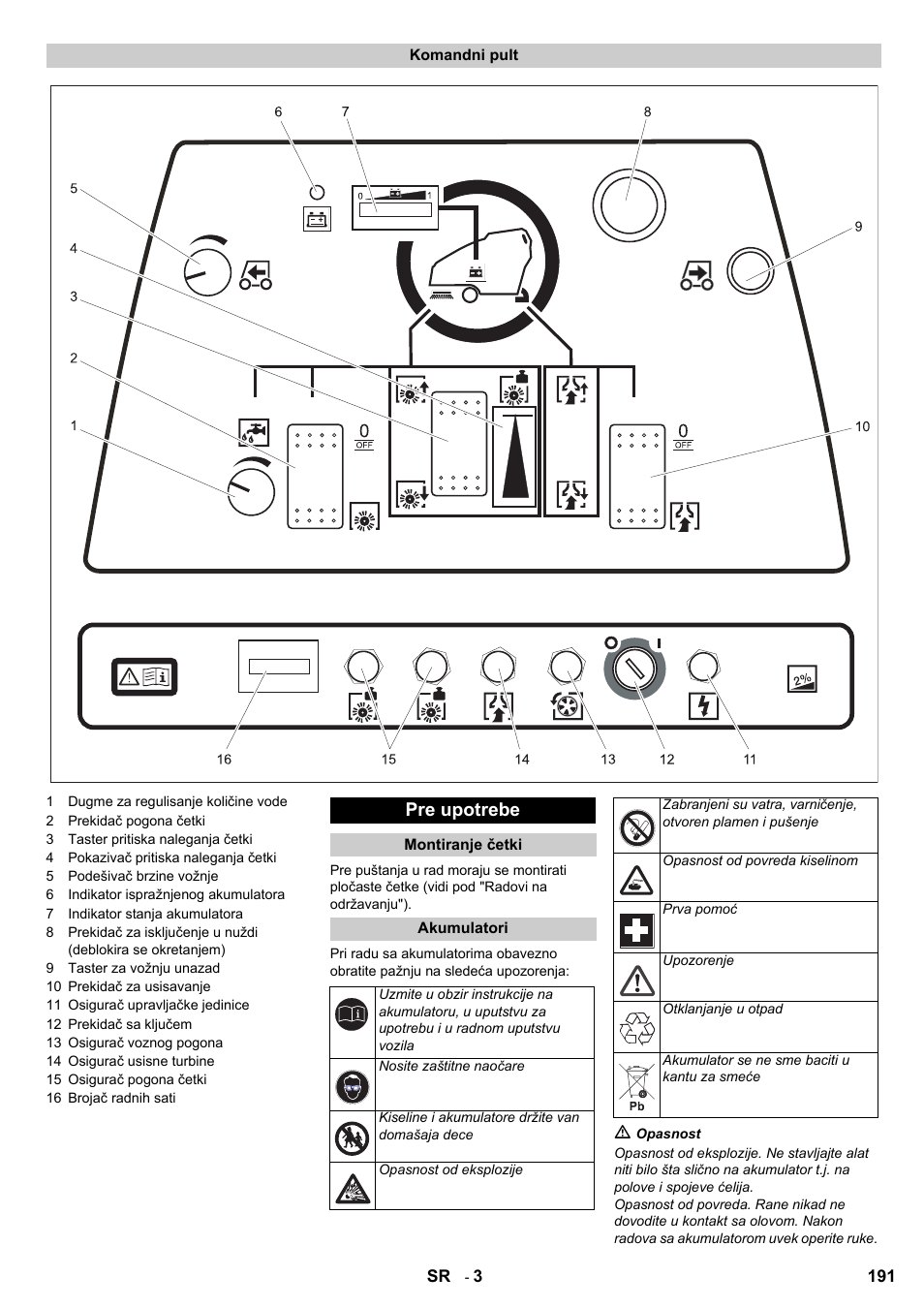 Pre upotrebe | Karcher BD 80-120 W Bp Pack User Manual | Page 191 / 244