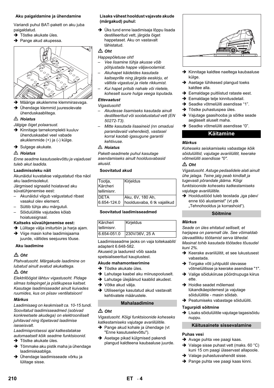 Käitamine | Karcher BD 80-120 W Bp Pack User Manual | Page 210 / 244