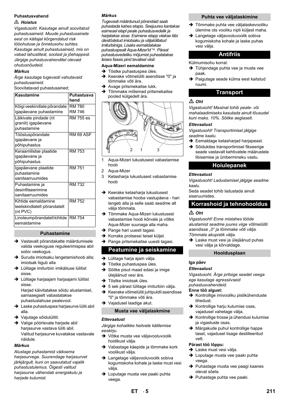 Peatumine ja seiskamine | Karcher BD 80-120 W Bp Pack User Manual | Page 211 / 244