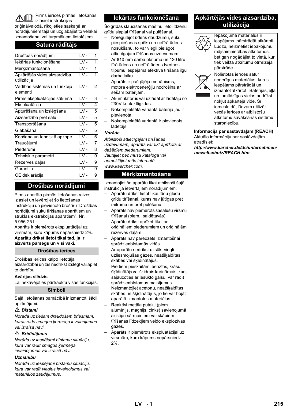 Satura rādītājs, Drošības norādījumi | Karcher BD 80-120 W Bp Pack User Manual | Page 215 / 244