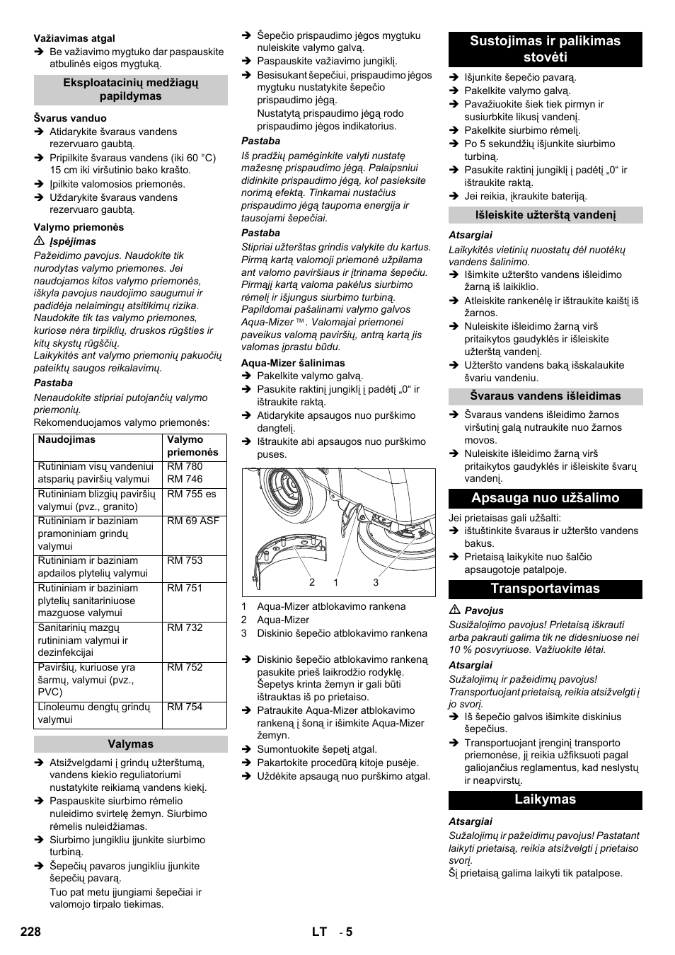 Sustojimas ir palikimas stovėti, Apsauga nuo užšalimo transportavimas laikymas | Karcher BD 80-120 W Bp Pack User Manual | Page 228 / 244