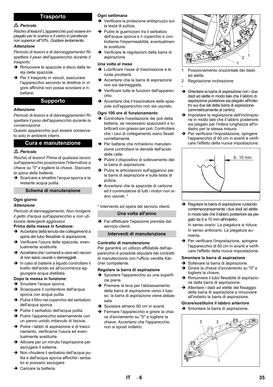 Trasporto supporto cura e manutenzione | Karcher BD 80-120 W Bp Pack User Manual | Page 35 / 244