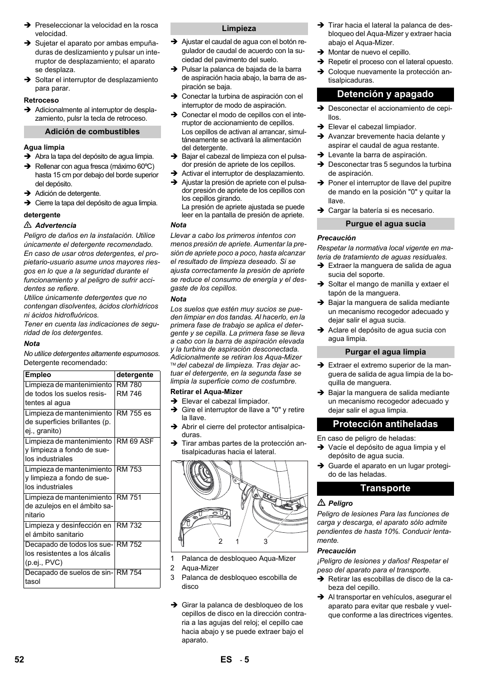 Detención y apagado, Protección antiheladas transporte | Karcher BD 80-120 W Bp Pack User Manual | Page 52 / 244