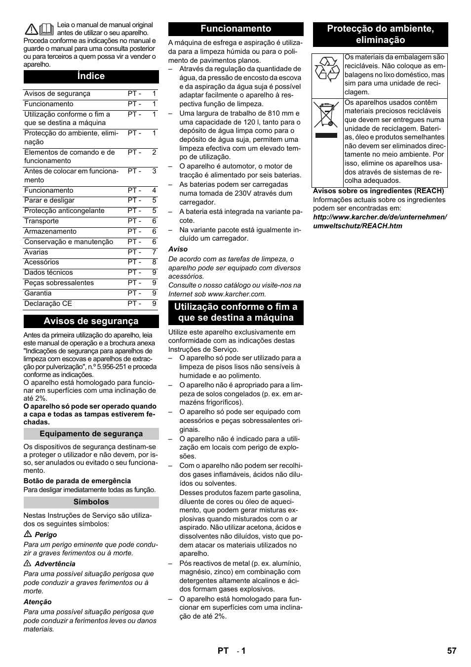 Índice, Avisos de segurança | Karcher BD 80-120 W Bp Pack User Manual | Page 57 / 244