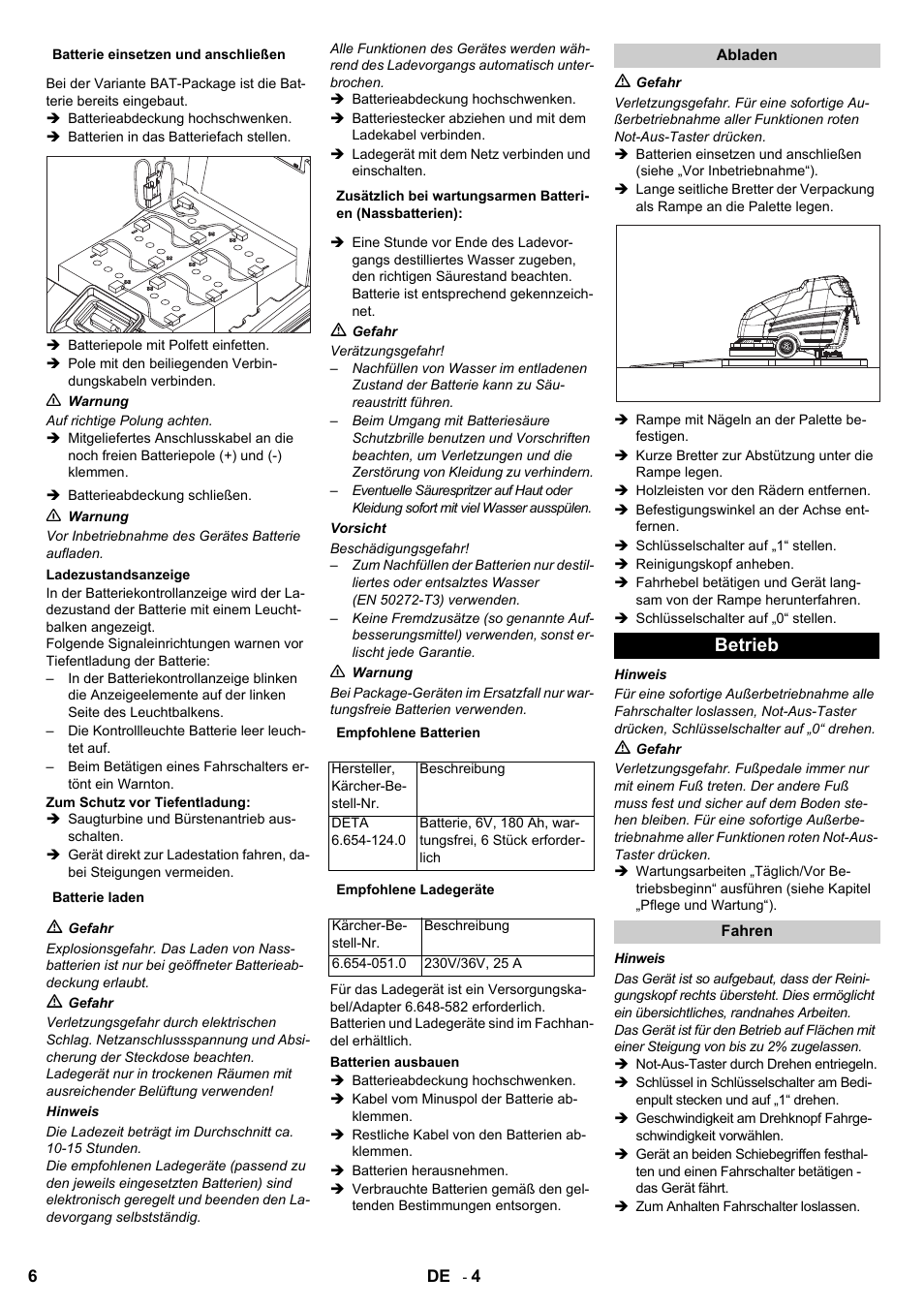 Betrieb | Karcher BD 80-120 W Bp Pack User Manual | Page 6 / 244