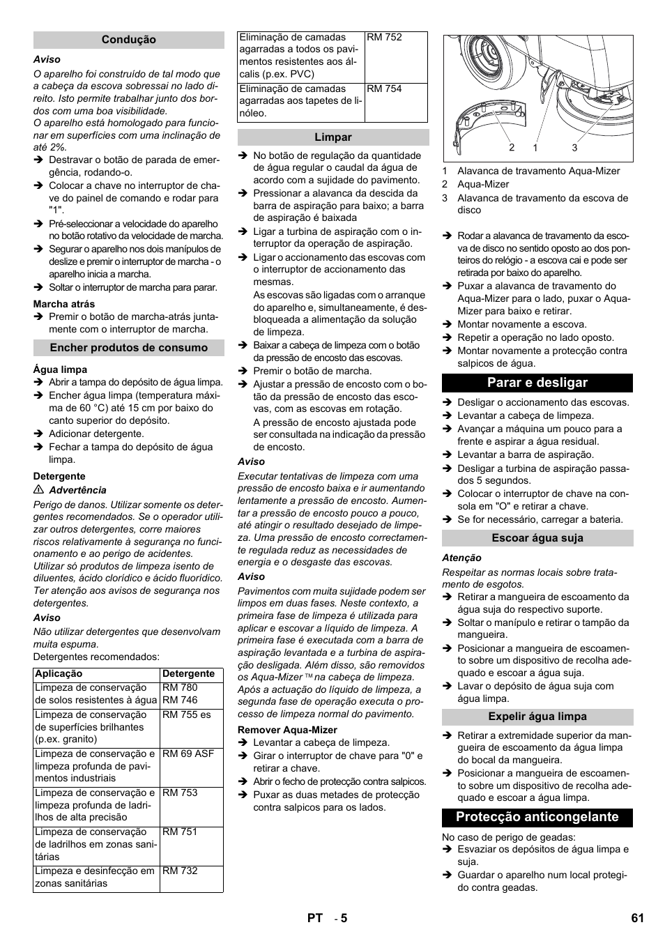 Parar e desligar, Protecção anticongelante | Karcher BD 80-120 W Bp Pack User Manual | Page 61 / 244