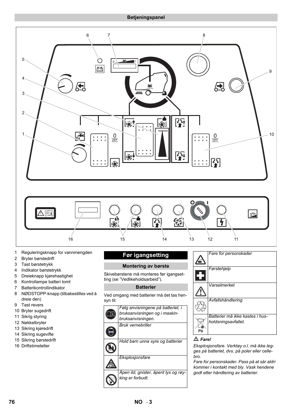 Før igangsetting | Karcher BD 80-120 W Bp Pack User Manual | Page 76 / 244