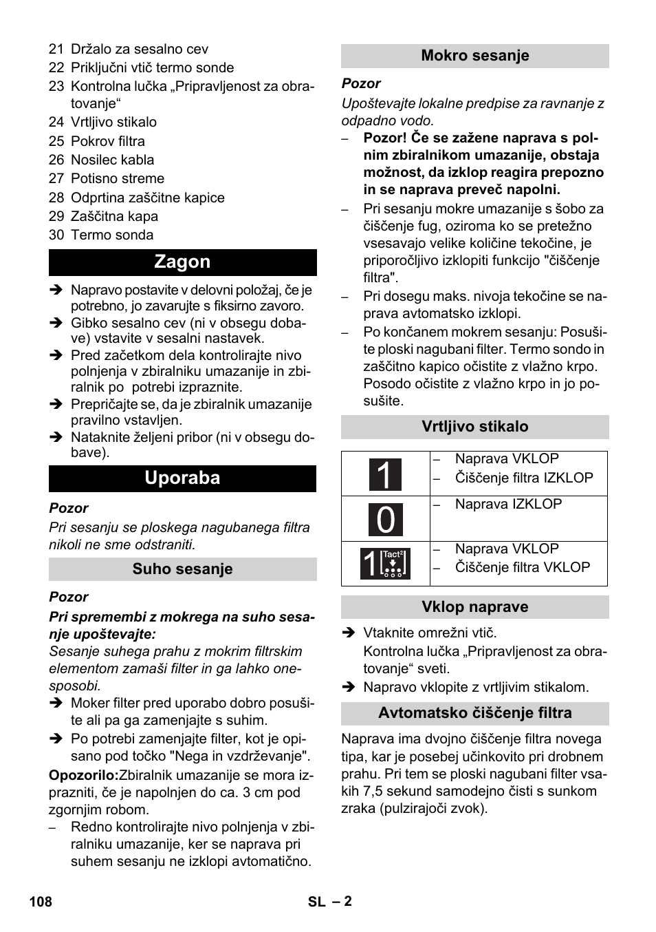 Zagon uporaba | Karcher IVC 60-24-2 Tact User Manual | Page 108 / 180