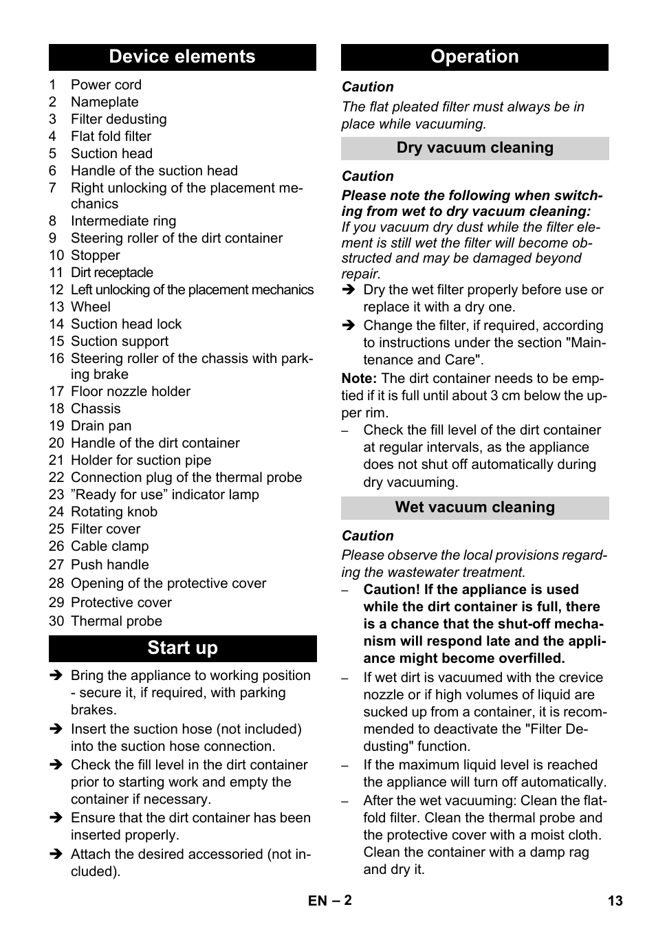 Device elements start up operation | Karcher IVC 60-24-2 Tact User Manual | Page 13 / 180