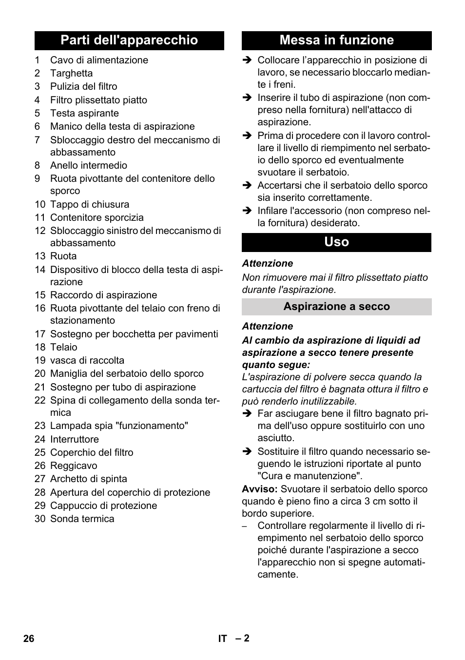 Parti dell'apparecchio messa in funzione uso | Karcher IVC 60-24-2 Tact User Manual | Page 26 / 180