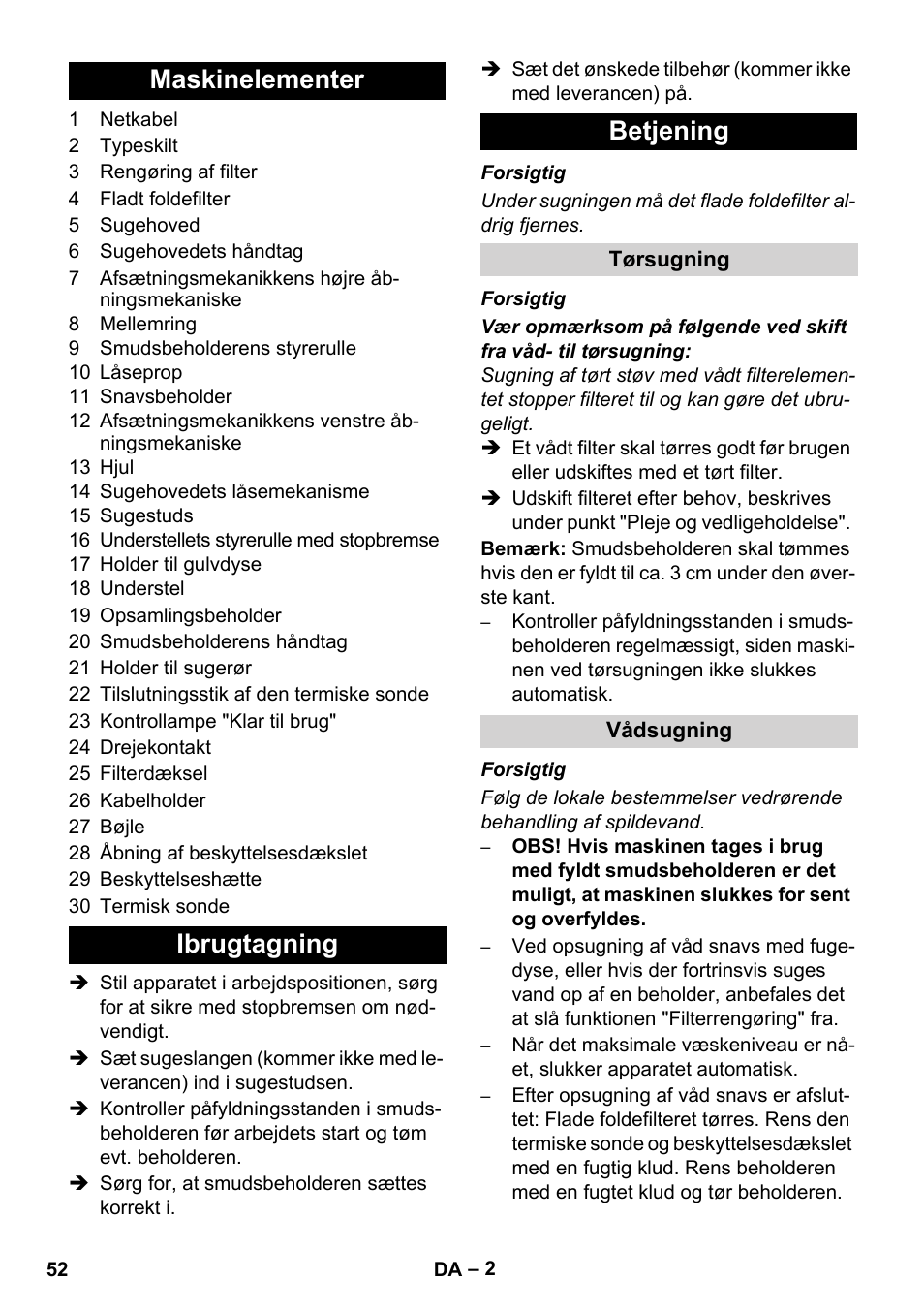 Maskinelementer ibrugtagning betjening | Karcher IVC 60-24-2 Tact User Manual | Page 52 / 180