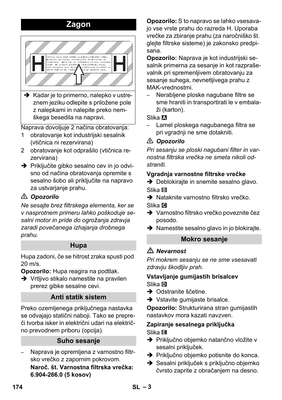 Zagon | Karcher NT 35-1 Tact Te H User Manual | Page 174 / 292