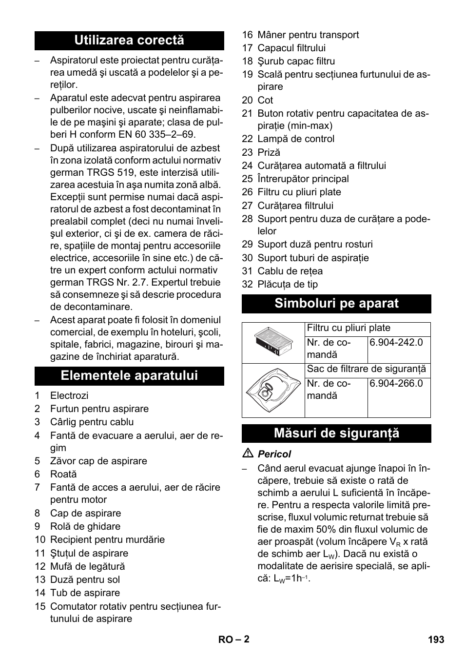 Măsuri de siguranţă | Karcher NT 35-1 Tact Te H User Manual | Page 193 / 292