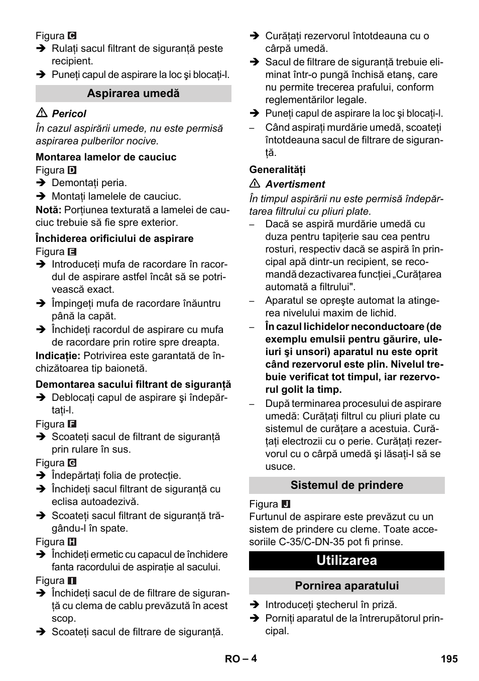 Utilizarea | Karcher NT 35-1 Tact Te H User Manual | Page 195 / 292