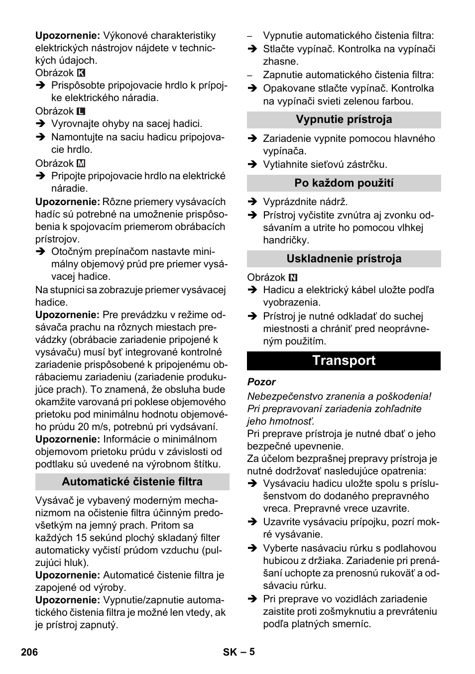 Transport | Karcher NT 35-1 Tact Te H User Manual | Page 206 / 292