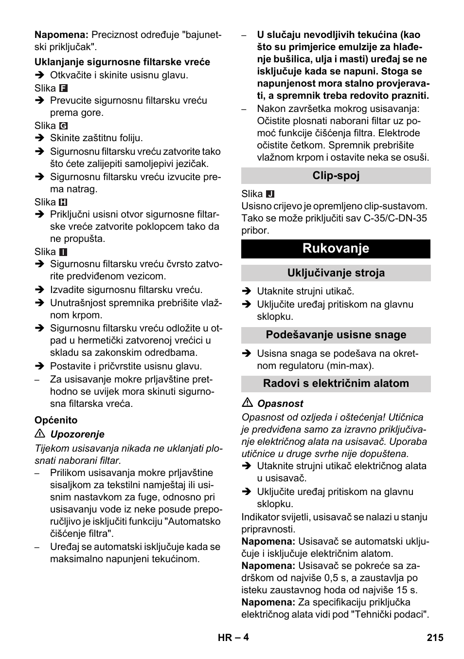 Rukovanje | Karcher NT 35-1 Tact Te H User Manual | Page 215 / 292