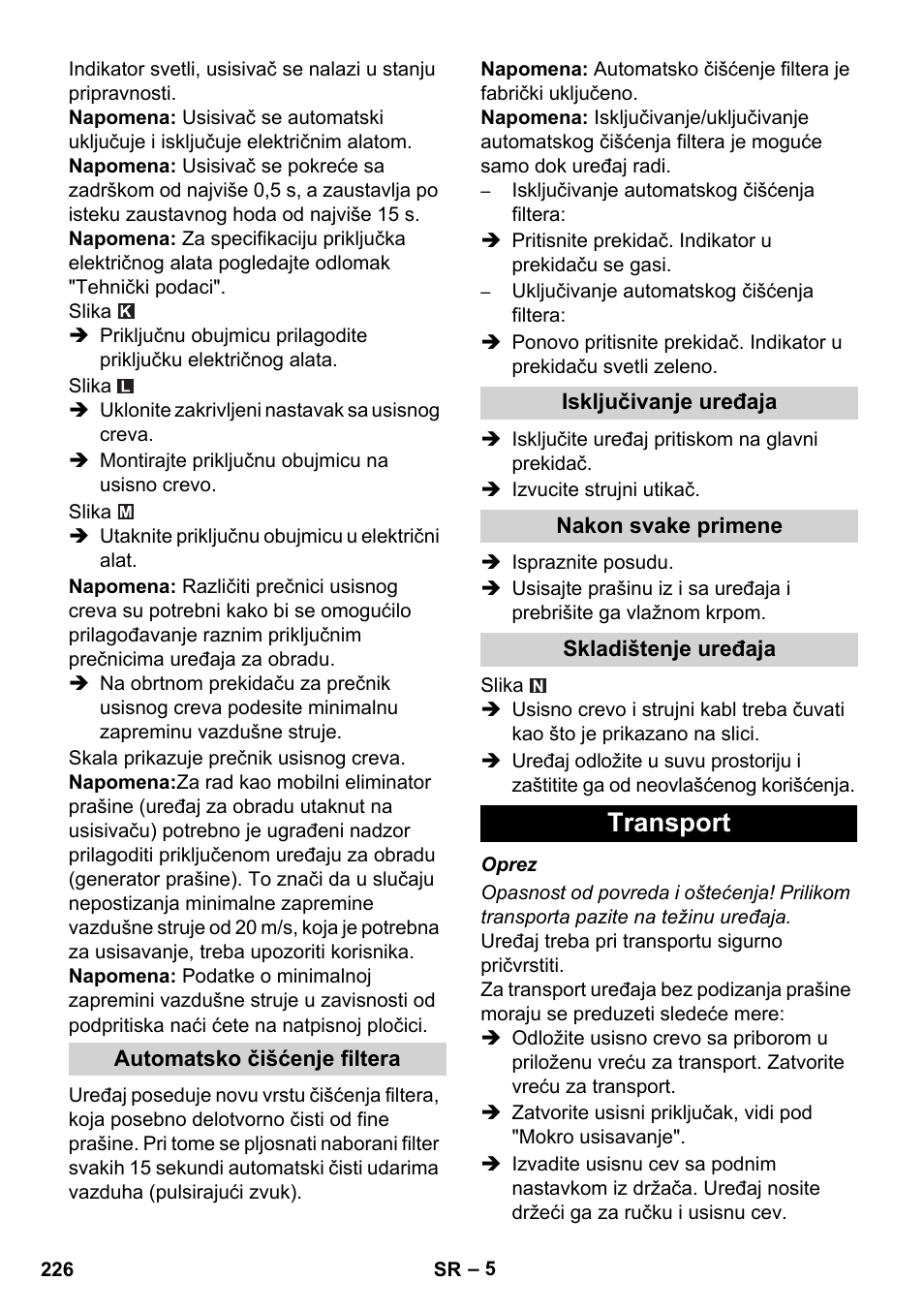 Transport | Karcher NT 35-1 Tact Te H User Manual | Page 226 / 292