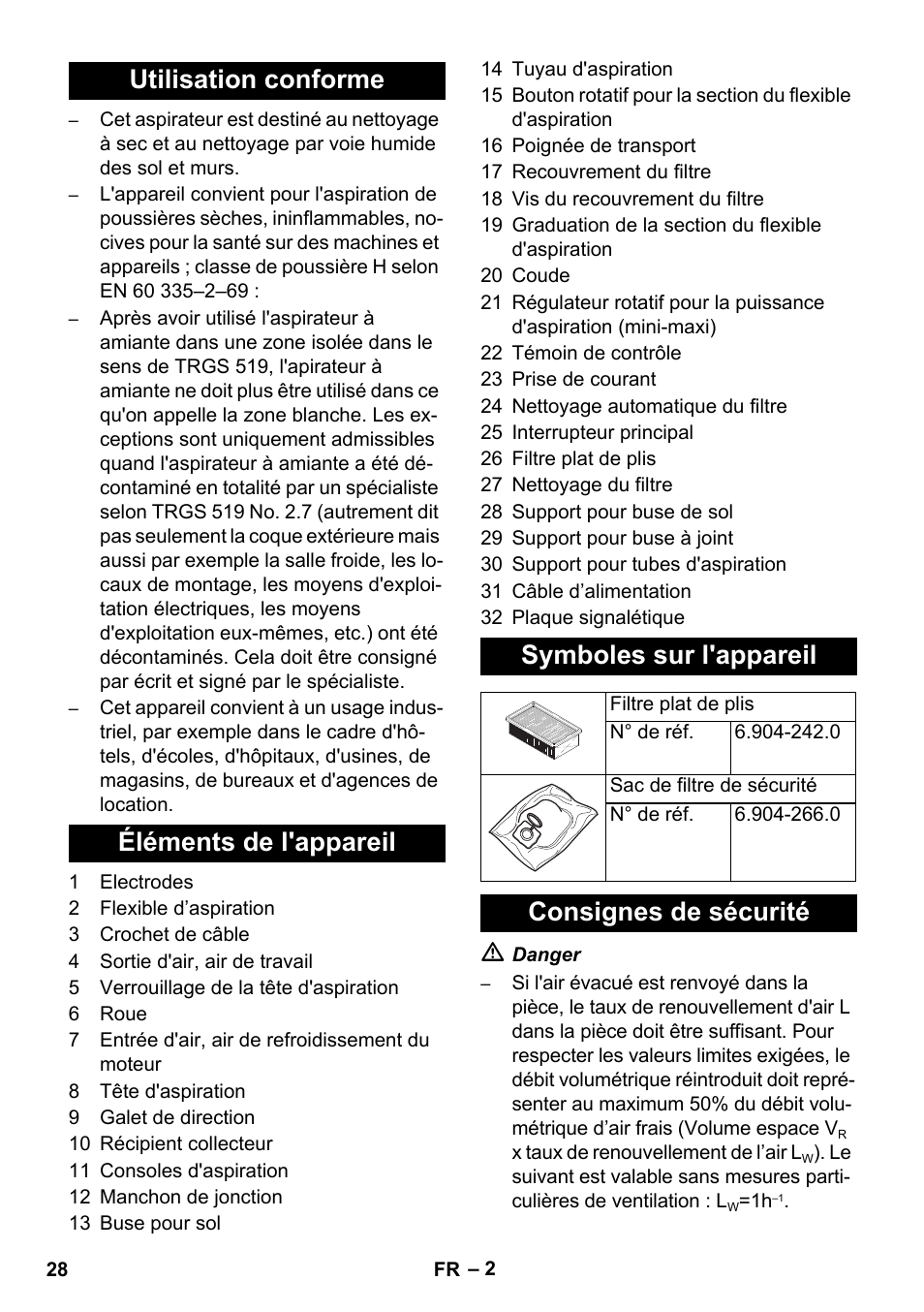 Consignes de sécurité | Karcher NT 35-1 Tact Te H User Manual | Page 28 / 292