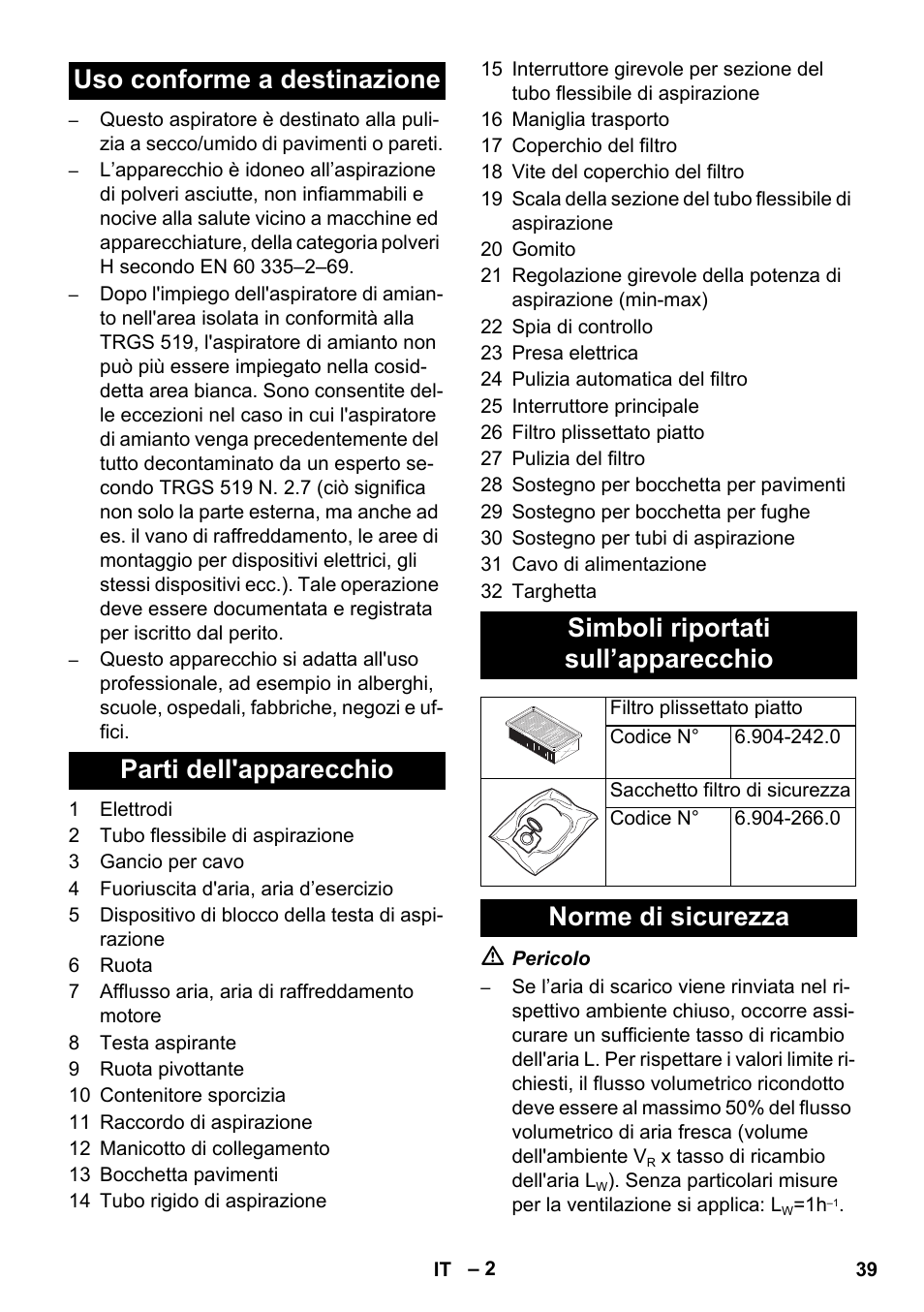 Norme di sicurezza | Karcher NT 35-1 Tact Te H User Manual | Page 39 / 292