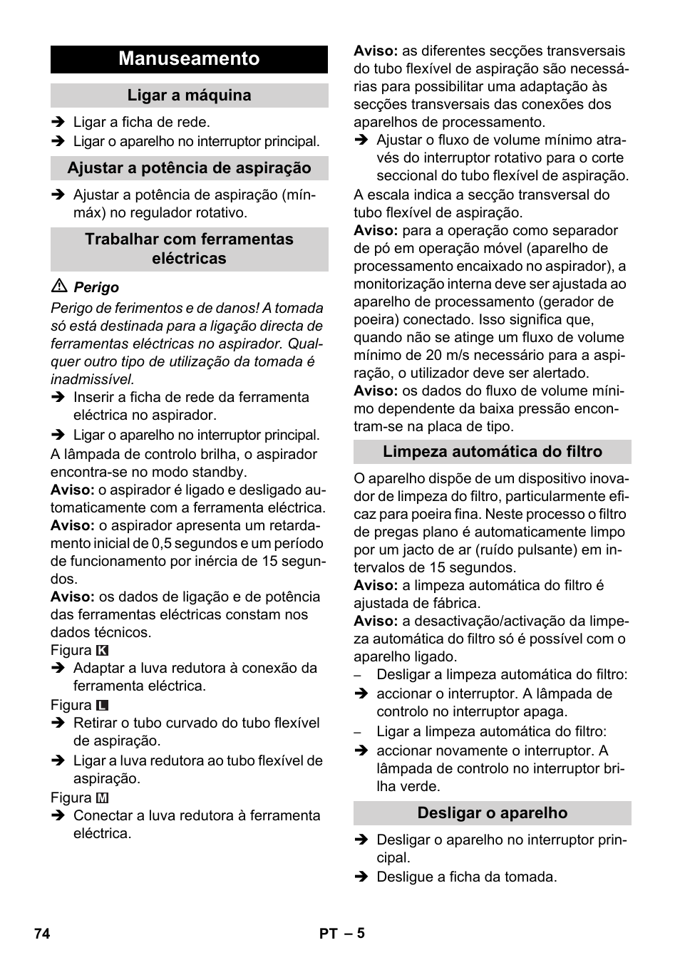 Manuseamento | Karcher NT 35-1 Tact Te H User Manual | Page 74 / 292