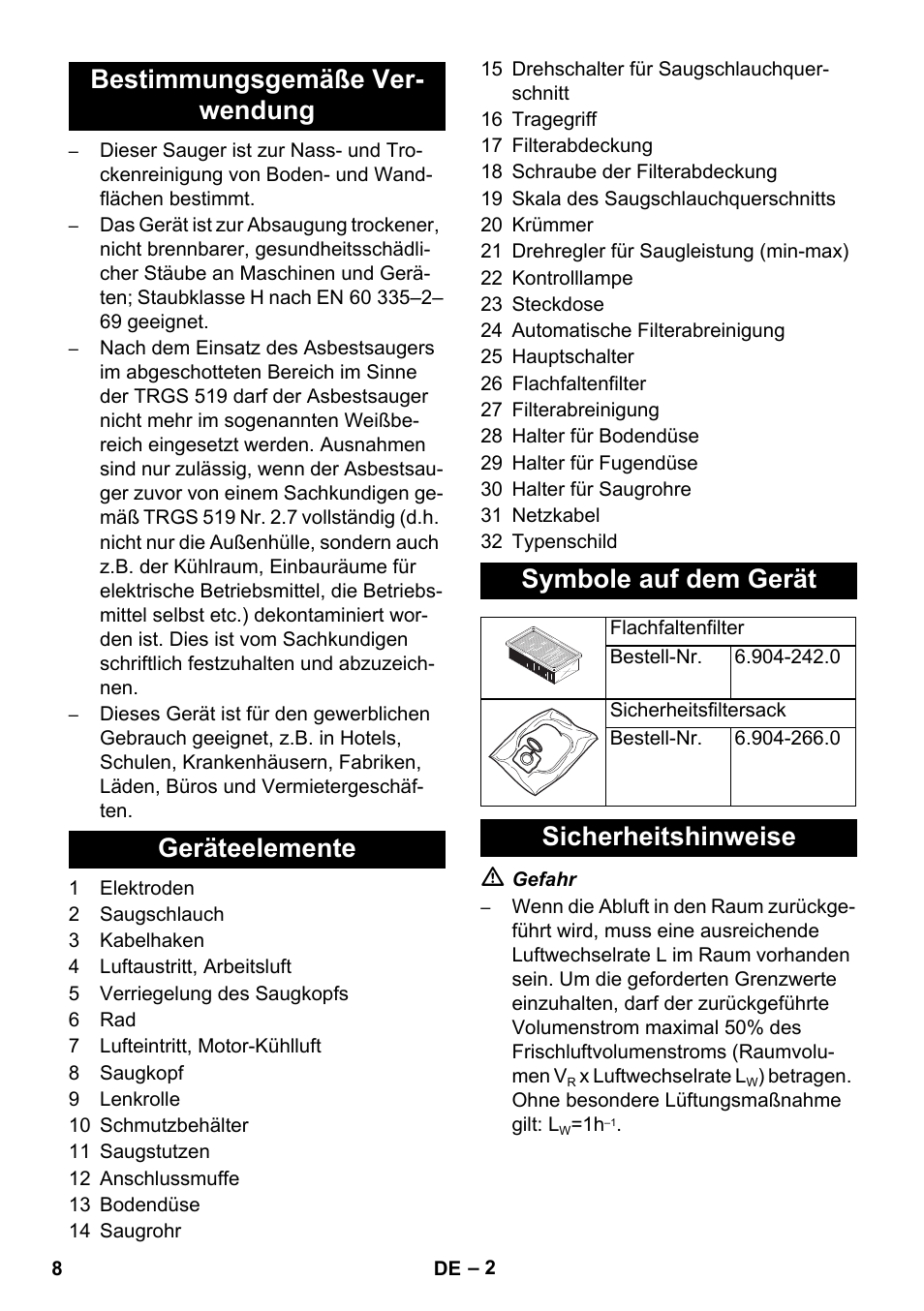 Sicherheitshinweise | Karcher NT 35-1 Tact Te H User Manual | Page 8 / 292