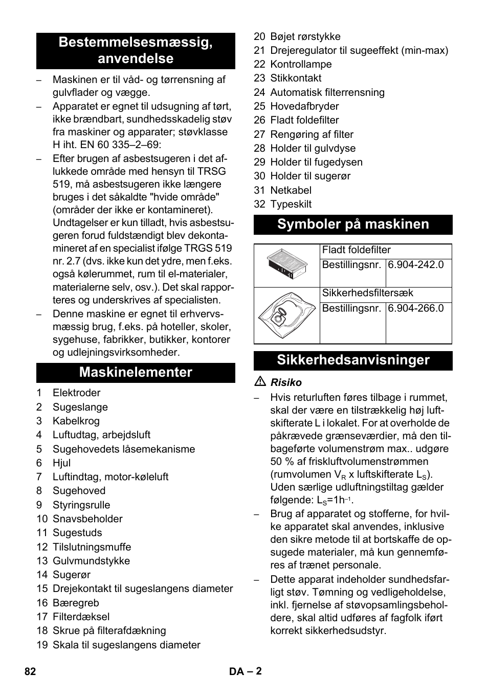 Sikkerhedsanvisninger | Karcher NT 35-1 Tact Te H User Manual | Page 82 / 292