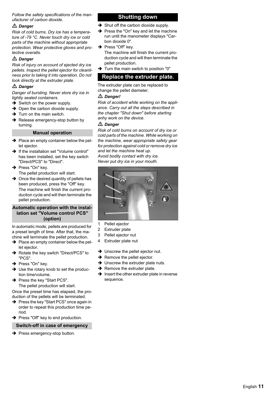 Shutting down replace the extruder plate | Karcher IP 55 User Manual | Page 11 / 117