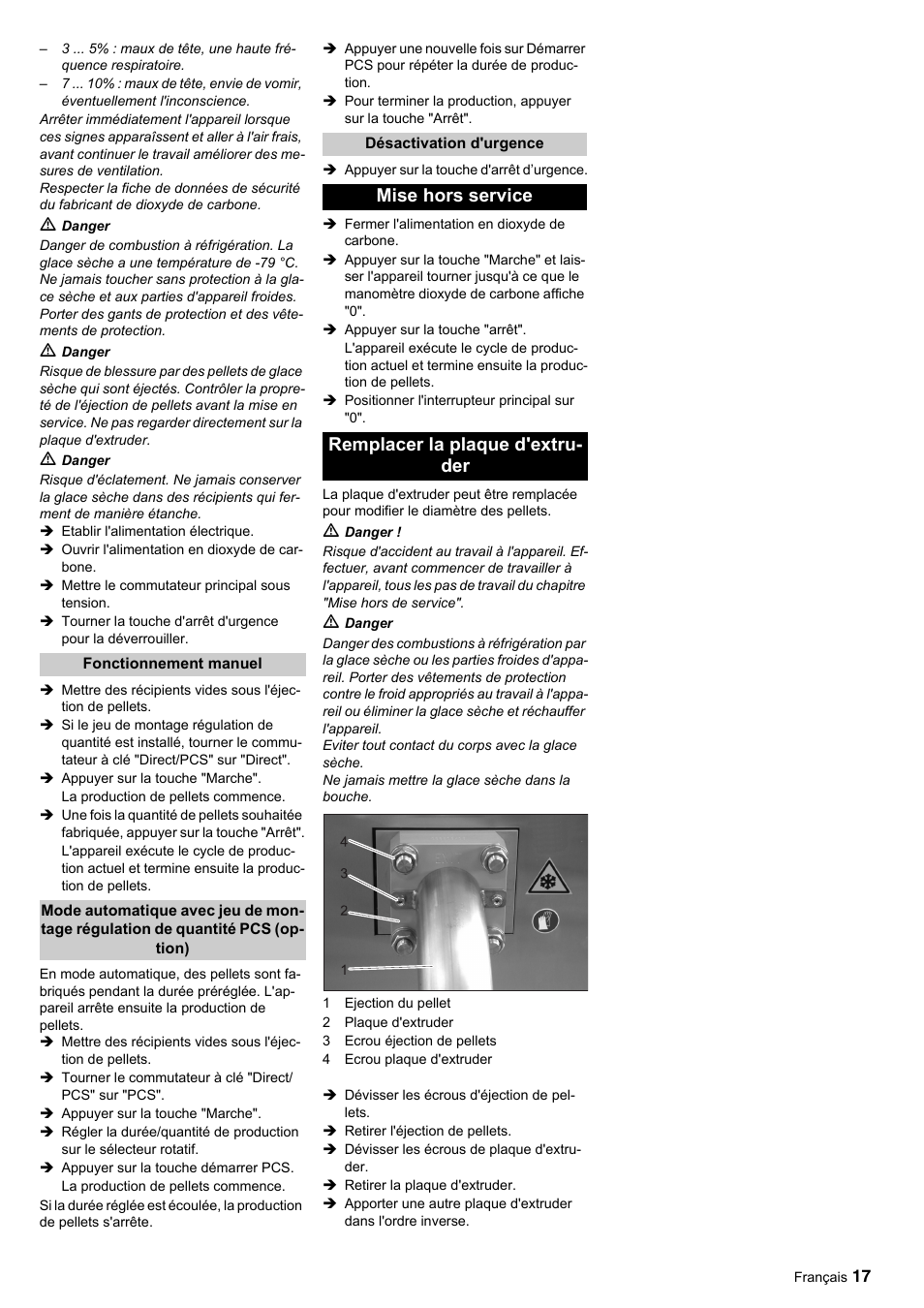 Mise hors service remplacer la plaque d'extru- der | Karcher IP 55 User Manual | Page 17 / 117