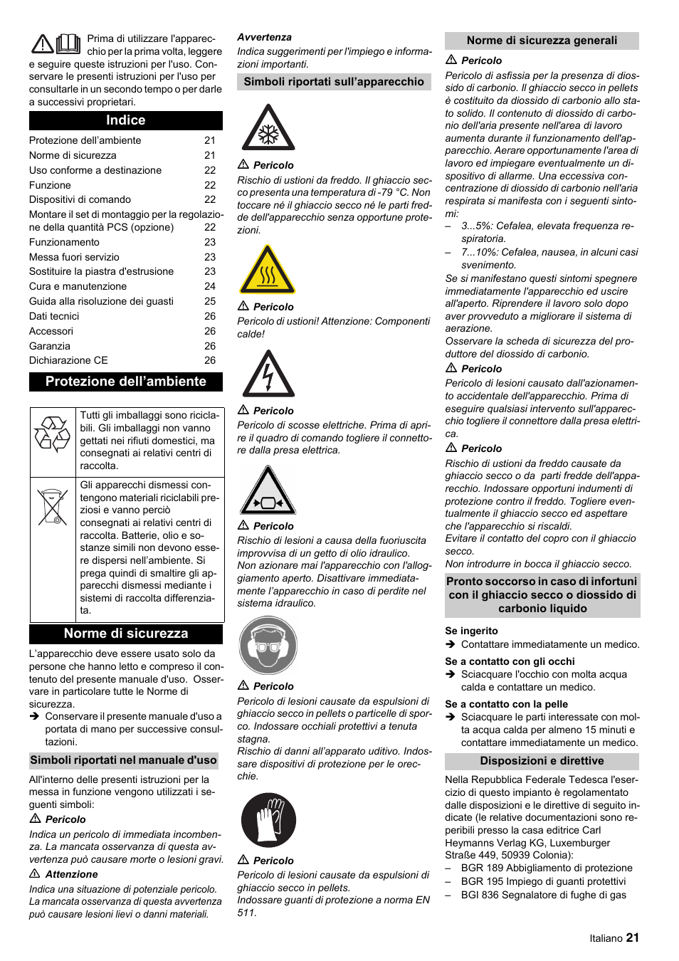 Indice protezione dell’ambiente, Norme di sicurezza | Karcher IP 55 User Manual | Page 21 / 117
