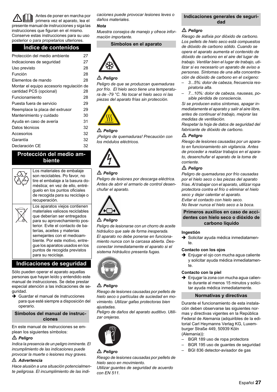 Indicaciones de seguridad | Karcher IP 55 User Manual | Page 27 / 117