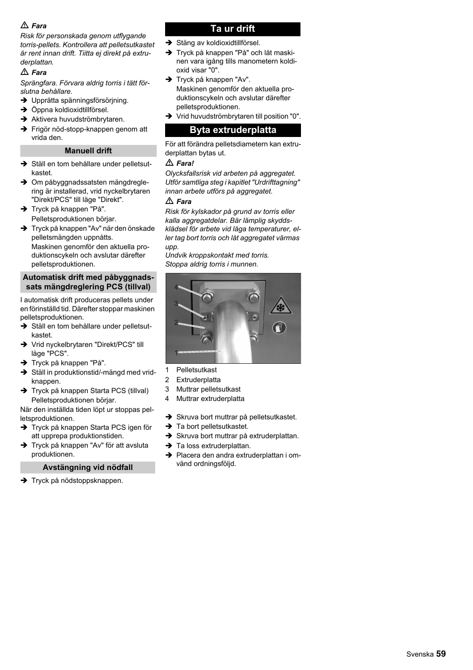 Ta ur drift byta extruderplatta | Karcher IP 55 User Manual | Page 59 / 117